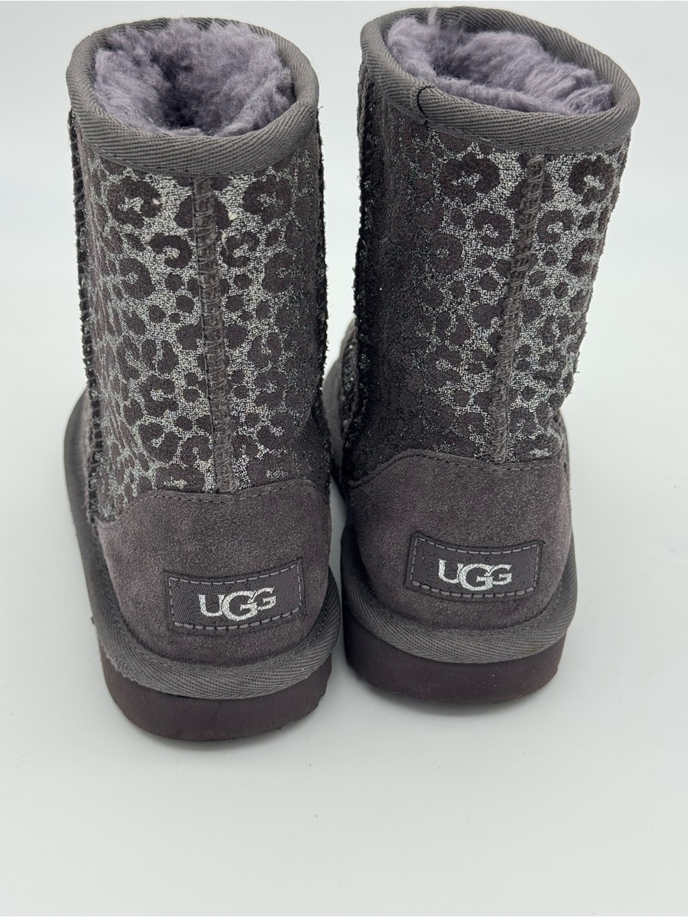 UGG Classic II Glitter Leopard winter boots girls size 13 leather shearling kids - Picture 2 of 11